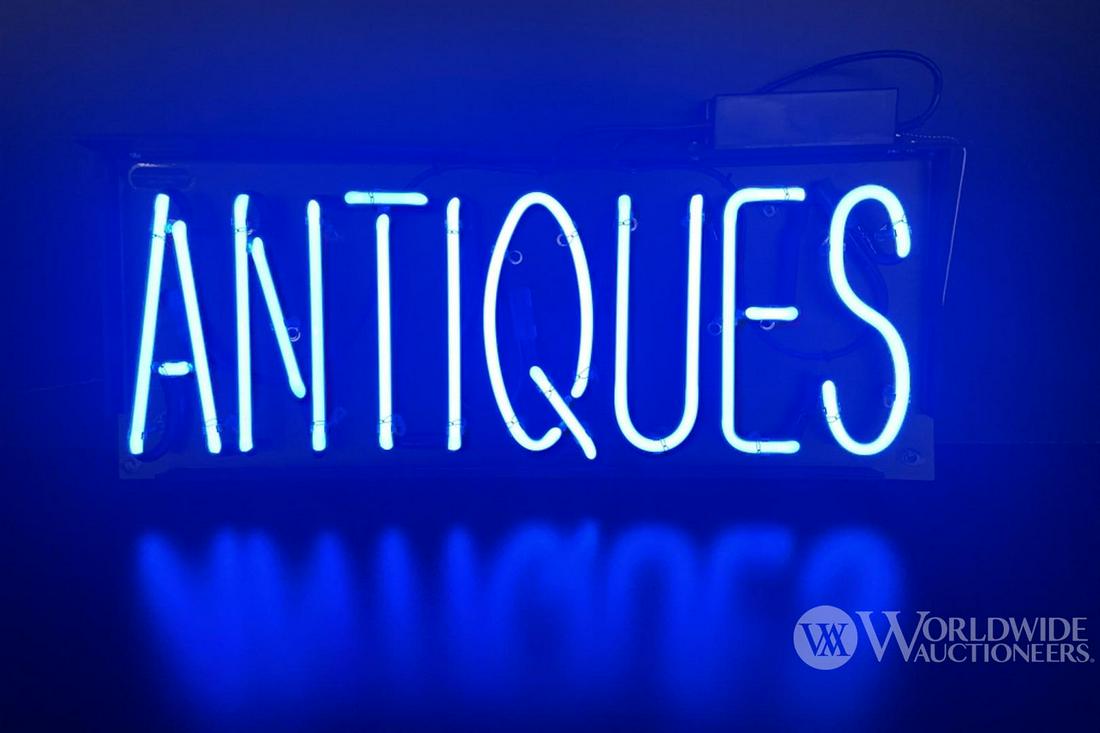 Vintage "Antiques" Neon Sign: Vintage "Antiques" Neon Sign - Offered Without Reserve ---- ITEM IS LOCATED IN AUBURN, IN ITEMS MUST BE PAID FOR AND REMOVED BY SEPT. 9TH AT 3PM. ANY ITEMS LEFT AFTER SETP. 9TH WILL BE SHIPPED AT THE 