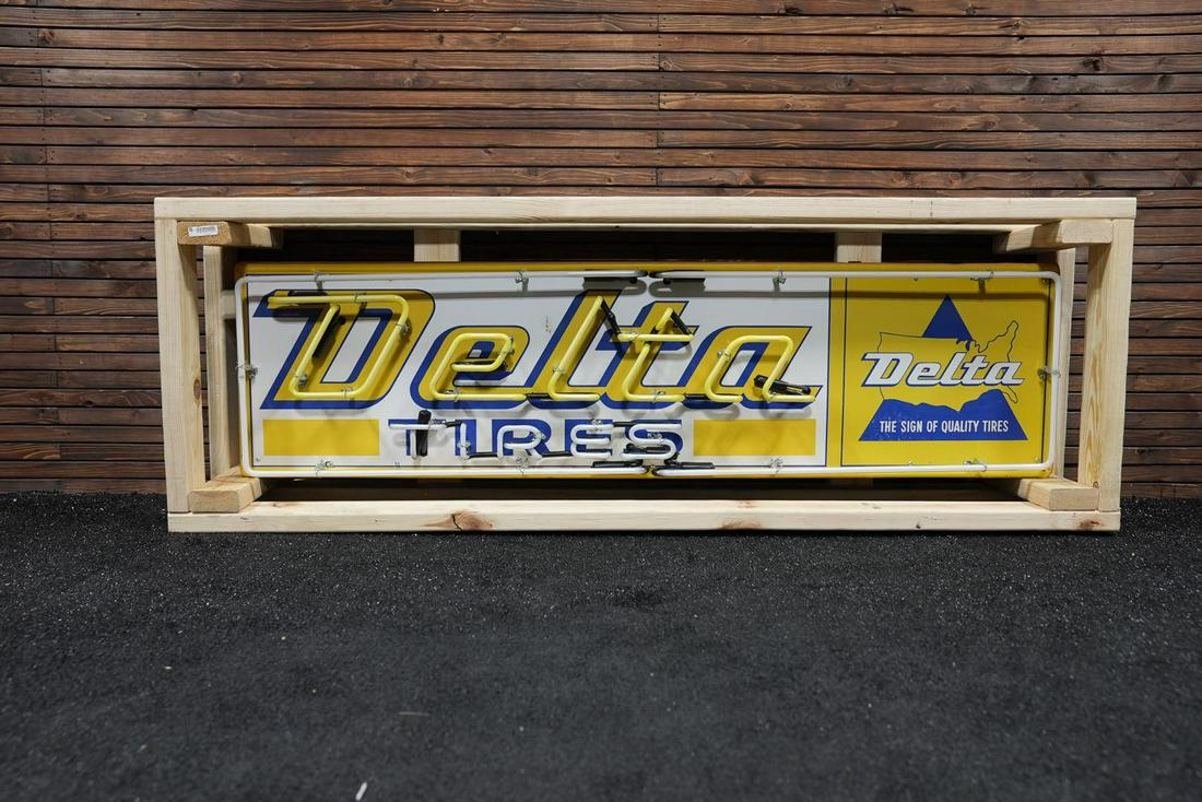 Delta Tires Original Tin Neon Sign Auction