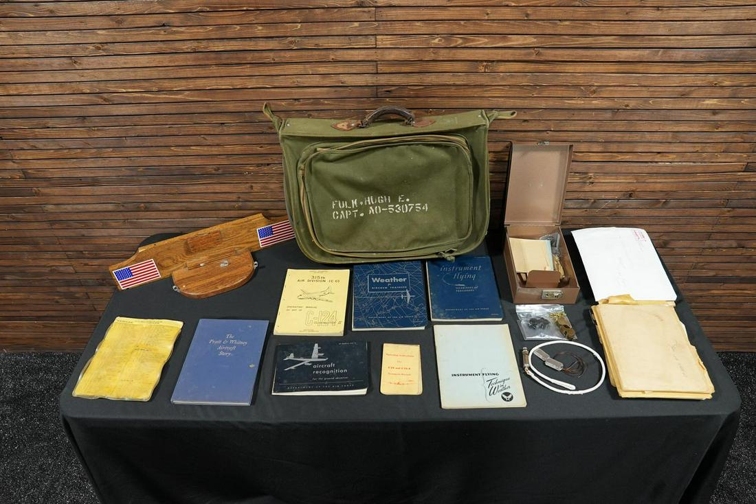 Assorted Lot with 1 Garment Bag, Flight Manuals, Letter Box, and Oak Display Shelf (1 of 8)