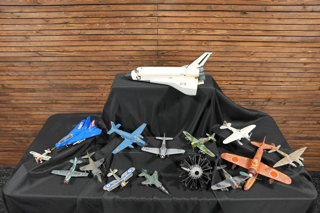 Assorted Lot of 13 Model Planes, 1 Motor, 1 Space Shuttle Challenger, and 1 Paper Plane (1 of 5)