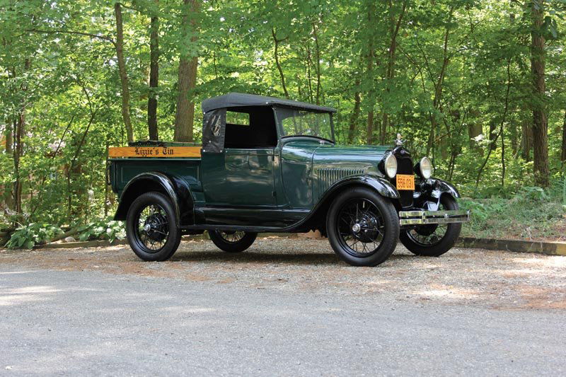 1928 Ford Model A Roadster Pickup: 200 cid inline four-cylinder engine, 40 HP, with three-speed manual sliding gear transmission, four-wheel mechanical brakes, leaf spring suspension front and rear; wheelbase: 103.5” In an unpreceden