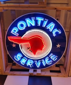 Custom Pontiac Service Large Tin Neon Sign