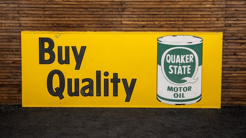 Quaker State "Buy Quality" Embossed Painted Metal c. 1950 Sign