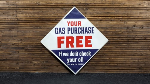 1950's Pure Oil-Free Gas Tin Single-Sided Sign
