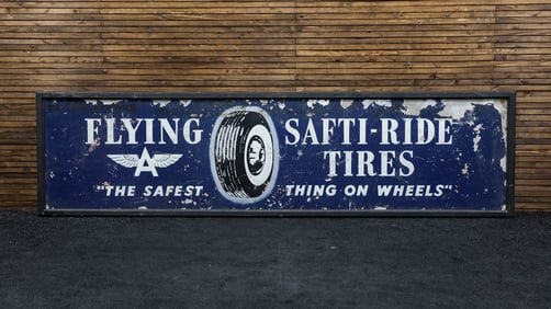 Flying A Safti-Ride Tires Paint on Tin Sign-Framed