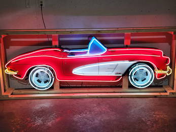 Custom 1961 Corvette Large Animated Tin Neon Sign