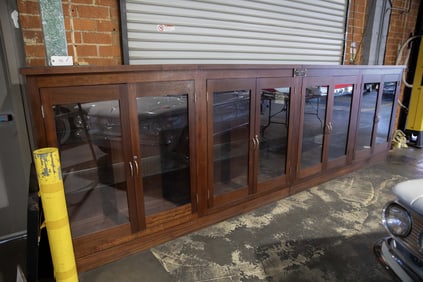 Two Lighted Large Display Wood Cabinets