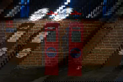 Two Chevron-Erie Reproduction Gas Pumps