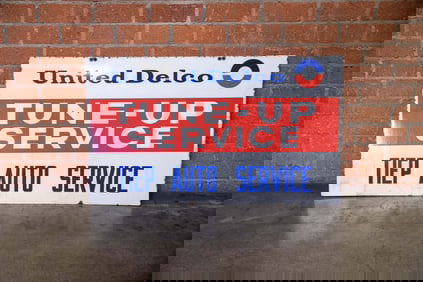 United-Delco Tune-Up Double-Sided Porcelain Sign