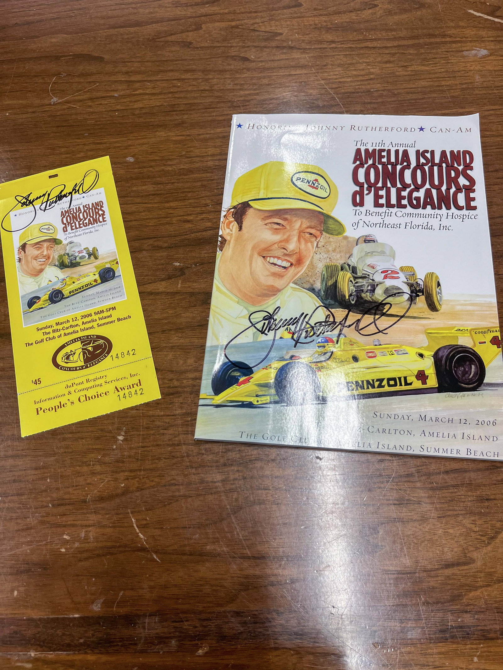 Johnny Rutherford Signed Amelia Island Program and Pass (1 of 3)