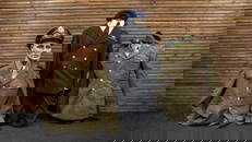 (3) mannequins, (3) shirts, (3) jackets, pair of pants, (2) hats