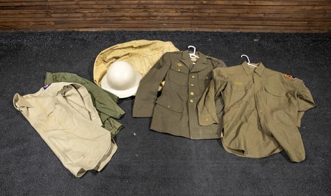 Military Bag, Helmet, Three Shirts, One Jacket