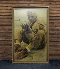 Enlarged Photo of Soldier Pointing a Gun