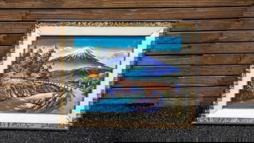 Framed Landscaped Photo of Mountains & Bridge