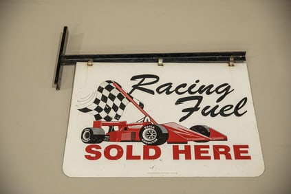 "Racing Fuel Sold Here" Double-Sided Painted Sign with Hanger