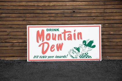 1960s Early Mountain Dew Embossed Tin Sign NOS