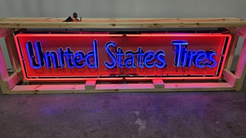 Original United States Tires Porcelain Restored Neon Sign