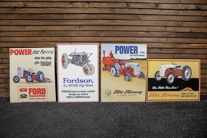 Four Ford Tractor Embossed Tin Decorator Signs