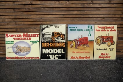 Four Various Tractor Embossed Tin Decorator Signs