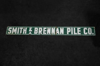 c. 1930s Smith & Brennan Single-Sided Two-Piece Large Porcelain Sign