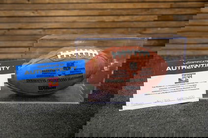 Peyton Manning Autographed Football and Display Case