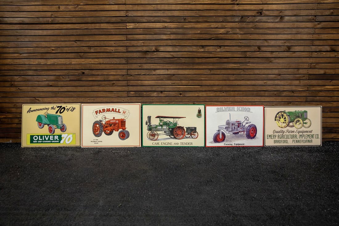 Five Various Tractor Embossed Tin Decorator Signs (1 of 3)