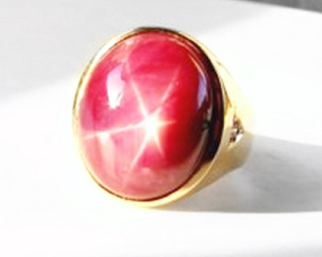 Star Ruby Cabochon/ Diamond Men Ring 29.84Ct 14K Y/g (1 of 5)