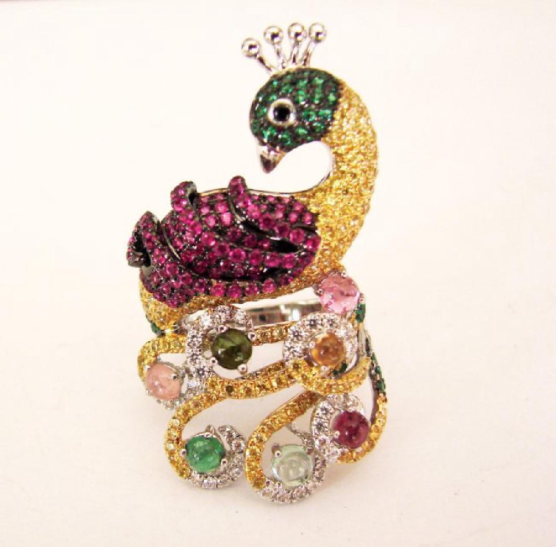 Creation Diam Multi Peacock Ring 4.24Ct 18k W/g Overlay (1 of 5)