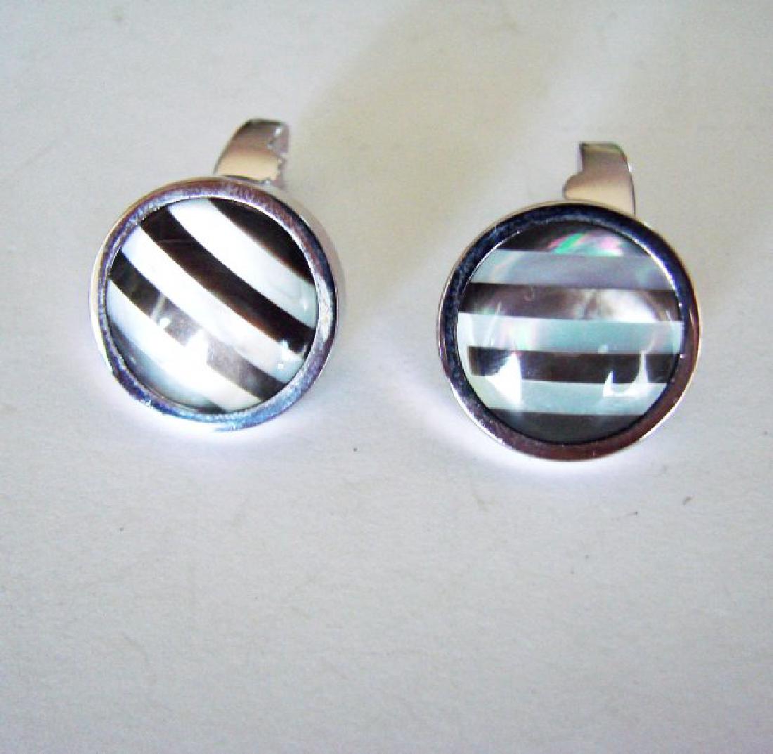 Men Cufflink Slainless Mother Pearl Round 18k W/g Over (1 of 3)