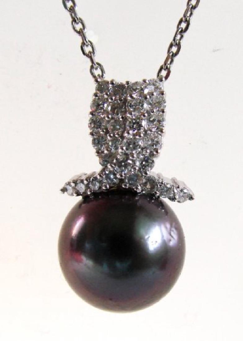 Tahitian Pearl Pendant 12 mm / Dia: .73Ct 18K W/g (1 of 5)