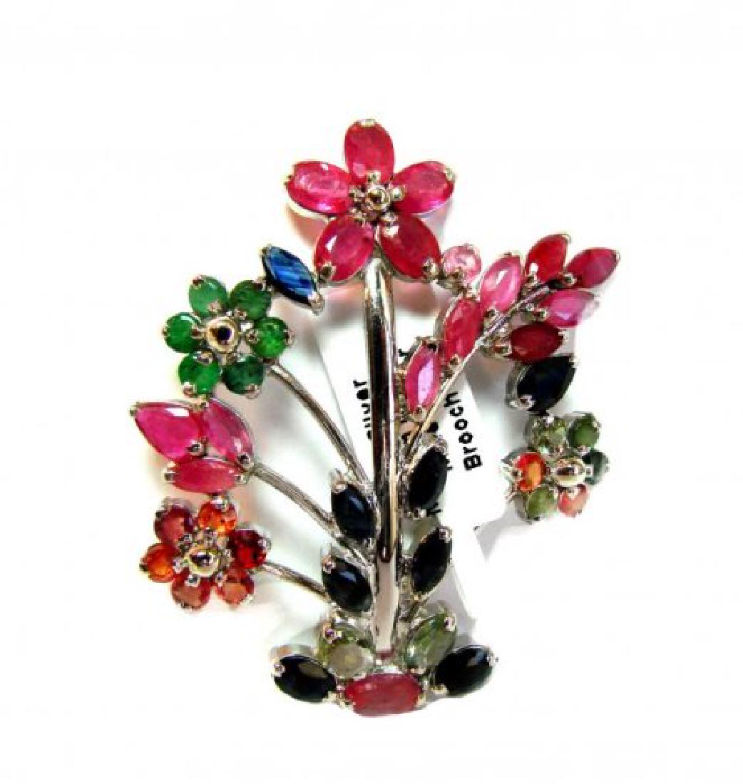 Natural Multicolor Brooch 7.10Ct 18k W/g Overlay (1 of 4)