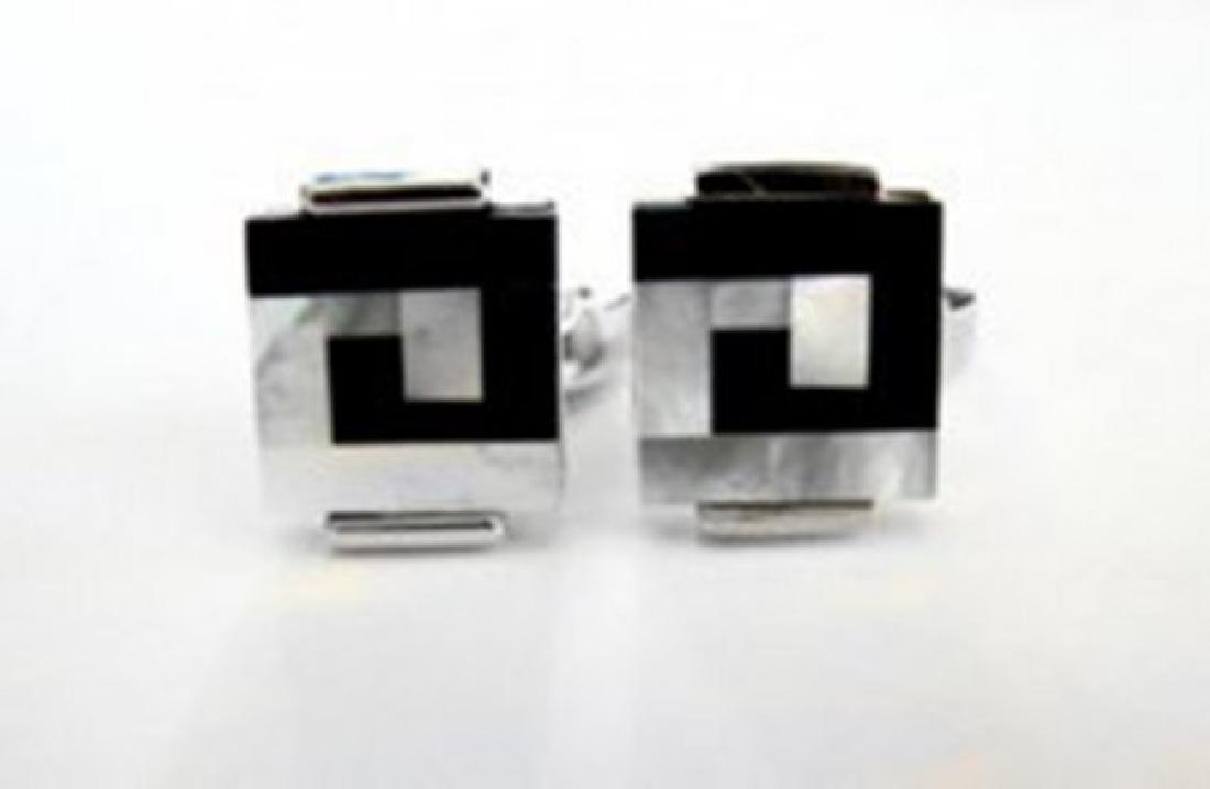 Men Cufflink with Mabe Pearl /Onyx 18k W/g Overlay (1 of 3)