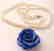 Elegant Pearl Necklace Flower Lapis Pendant - 2