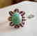 Green Chrysoprase-Garnet Ring 9.82Ct 18k W/g Overlay - 2