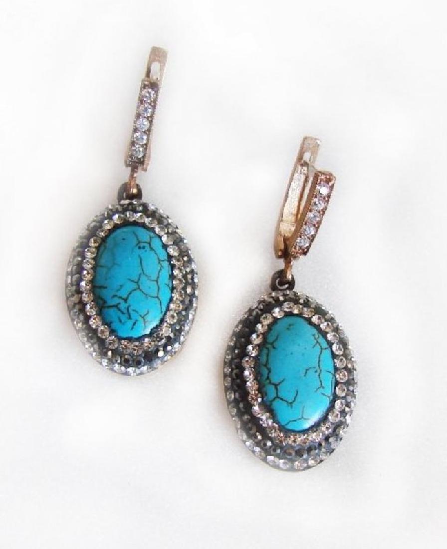 Natural Turquoise Earrings 22.05Ct 18k Y/g Overlay (1 of 3)