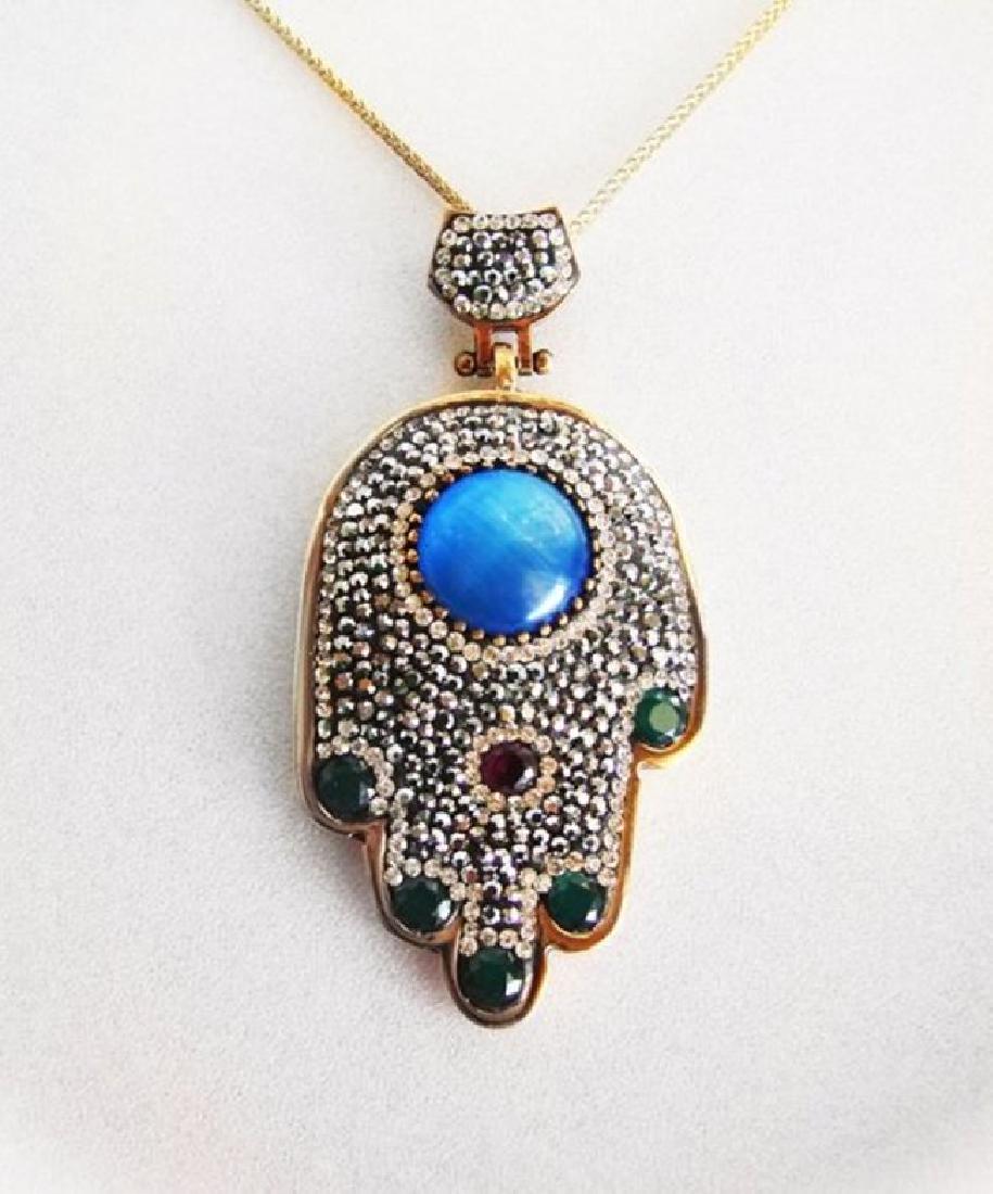 Hamsa Multi-Color Pendant 25.25 Ct 18k Y/g Overlay (1 of 2)