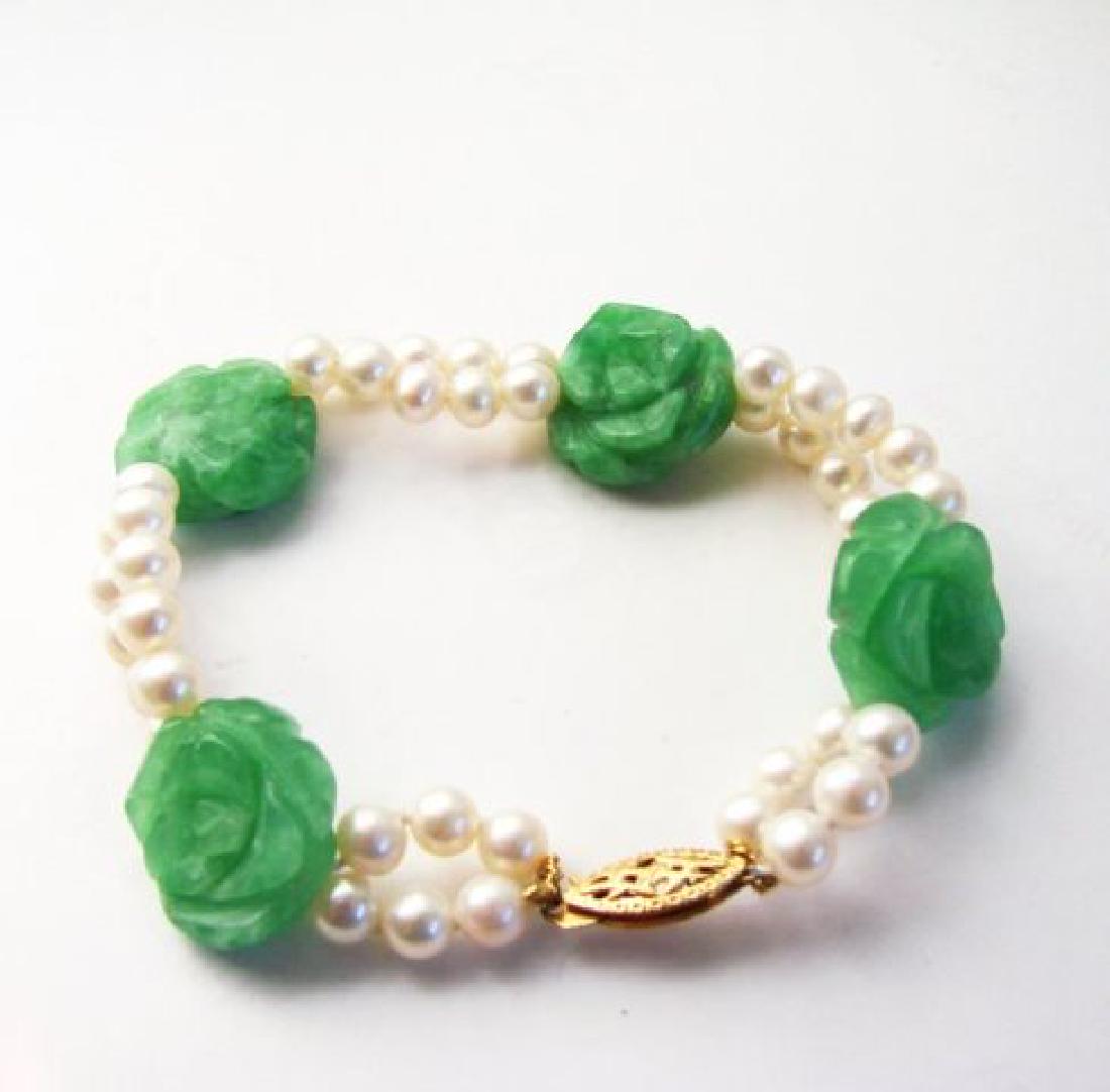 Culture Pearl-Jadeite Jade Bracelet SZ 7 (1 of 4)