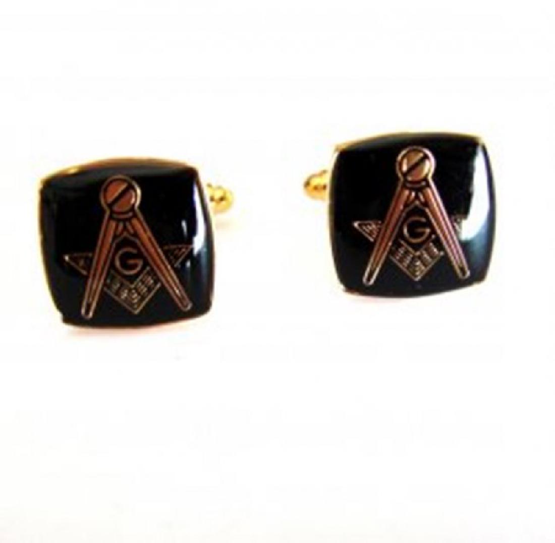 Men Cufflink Square with Black Onyx 18k R/g Overlay (1 of 3)