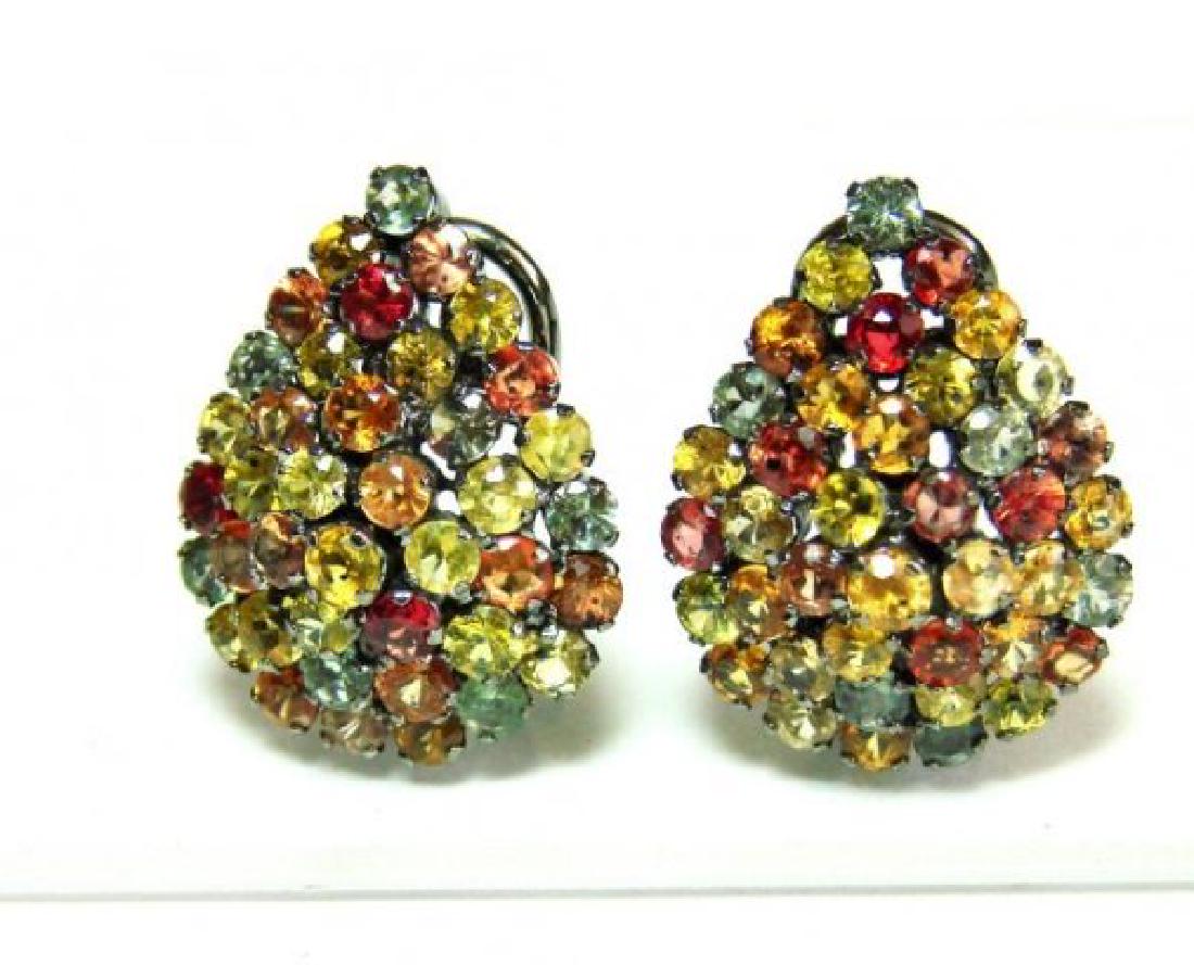 Natural Sapphire Multi Earrrings 6.42Ct 18k B/g Overlay (1 of 3)