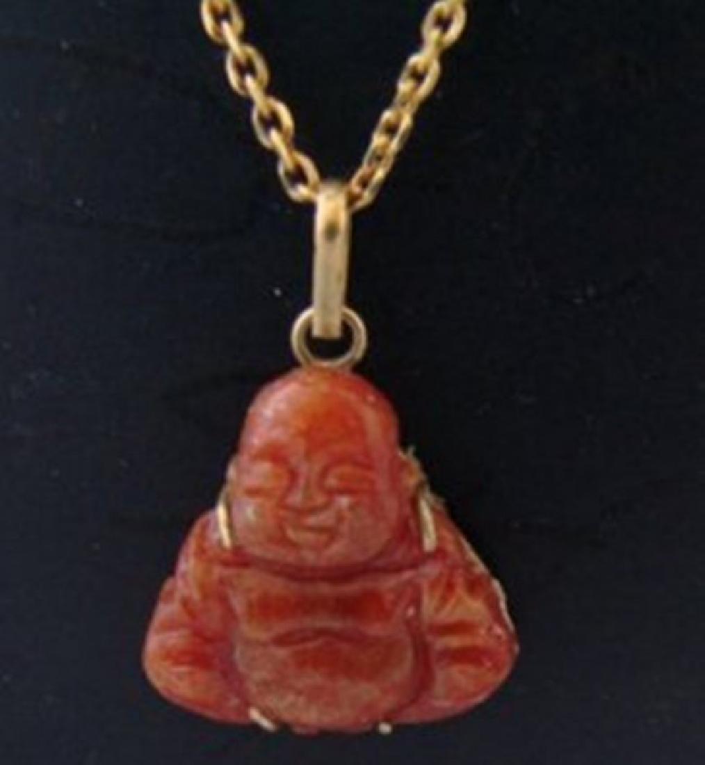 Natural Chinese Red Jade Buddha pendant 14k Y/g (1 of 3)