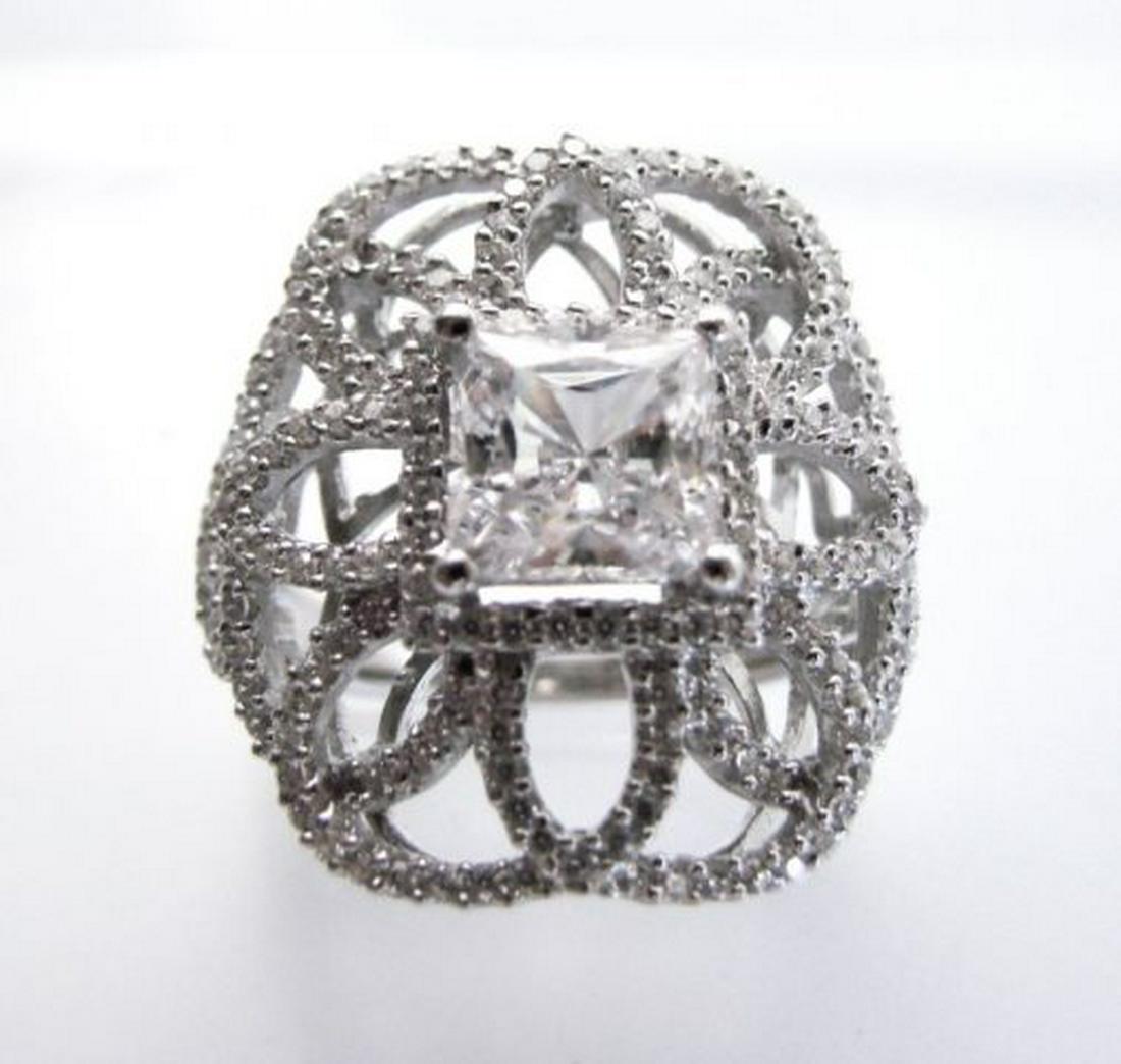 Vintage Ring Creation Dia: 4.20ct 18k W/g Over: Gem Type: Creation Diamond High Quality Quantity: 1 Item: Ring Center Princess Cut Weight: 2.00 carat (Clarity: VVS1, Color D-E) Diamond Creation Round Brilliant Weight: 2.20 Carat (Clarity: