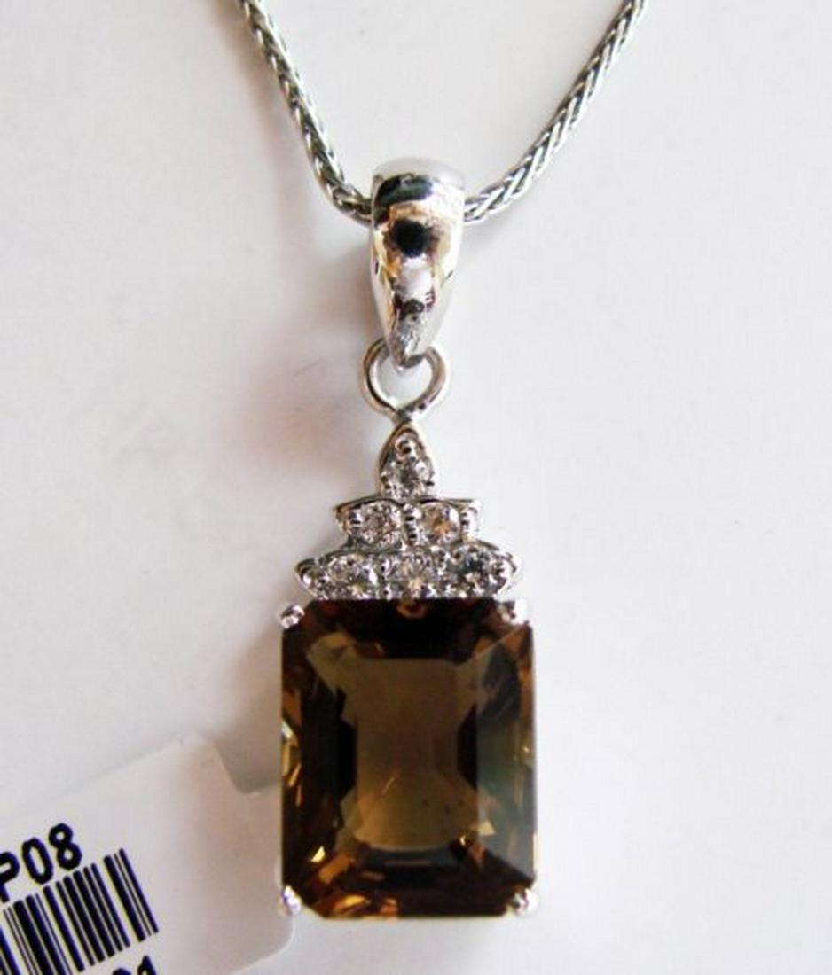 Smoky Topaz Pendant 5.55Ct 18k W/g Overlay (1 of 4)