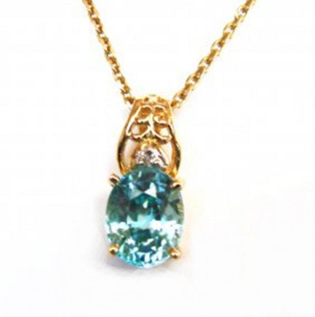 Diamond Blue Zircon Pendant 4.53Ct 14k Y/G (1 of 3)