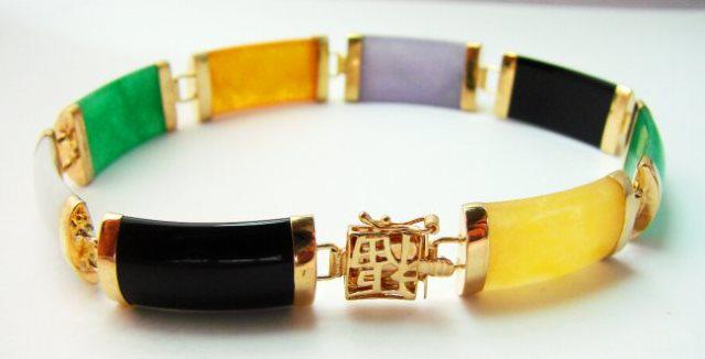 Multi Color Jade Bracelet 14k Yellow Gold (1 of 5)