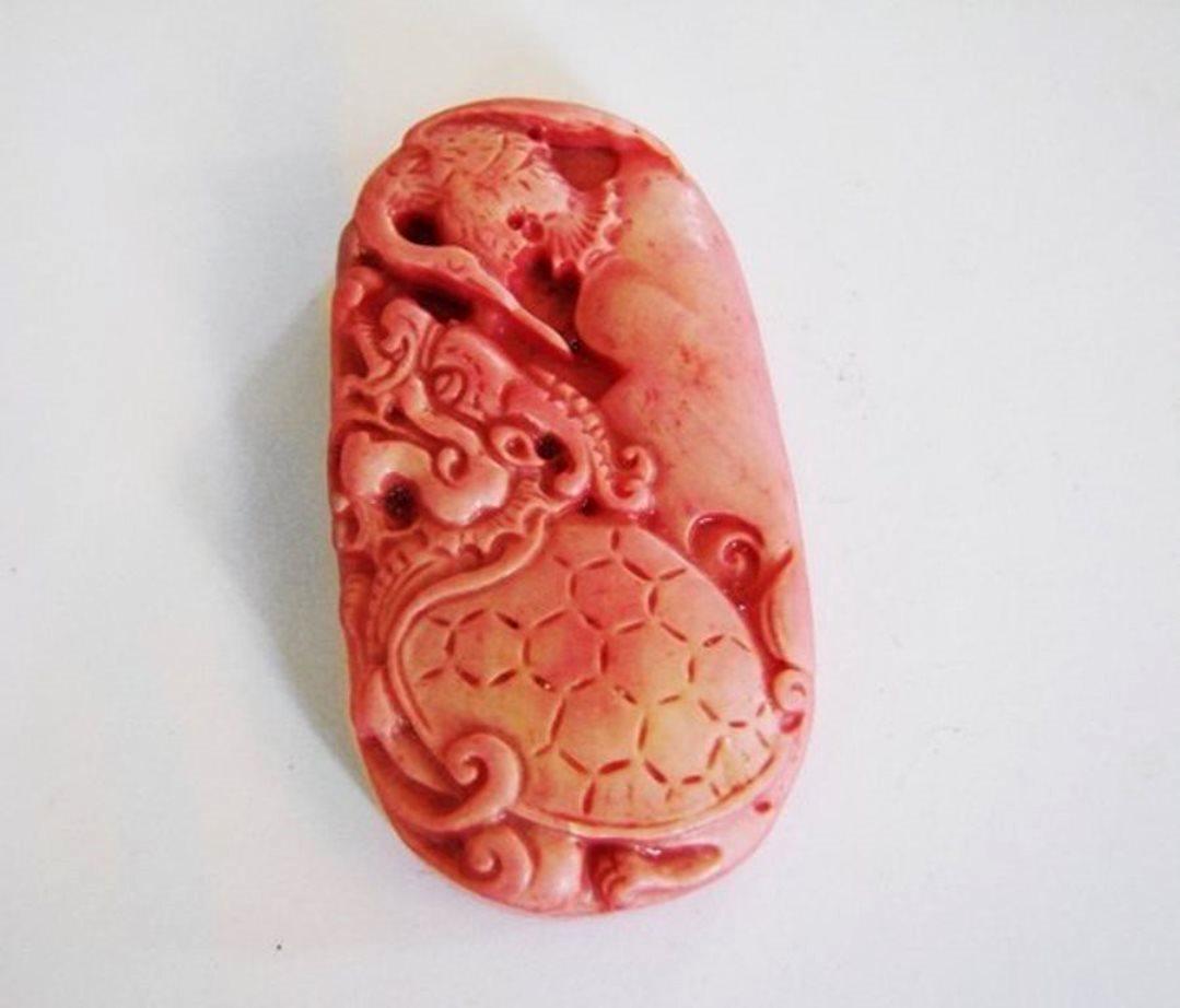 Loose Natural Coral Carved Turtle Dragon Head 132 Ct (1 of 3)