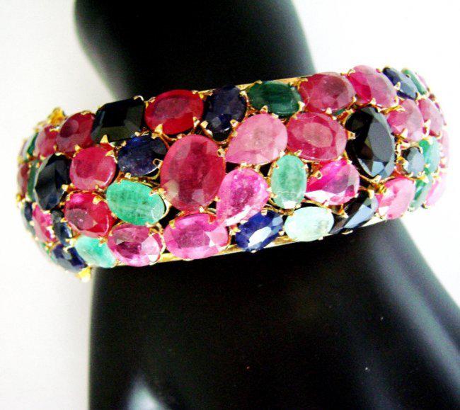 Bangle Natural Gems Multicolor 319.93Ct 18k Y/g Overlay (1 of 5)
