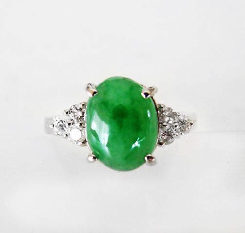 Diamond-Imperial Jadeite Jade Ring 3.39Ct14k W/G-Sz 6.5 (1 of 6)