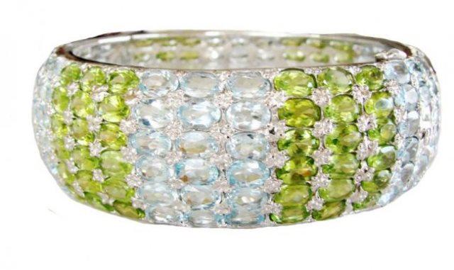 Blue Topaz/Peridot Bangle178.35k W/g Overlay 925 Silver (1 of 4)