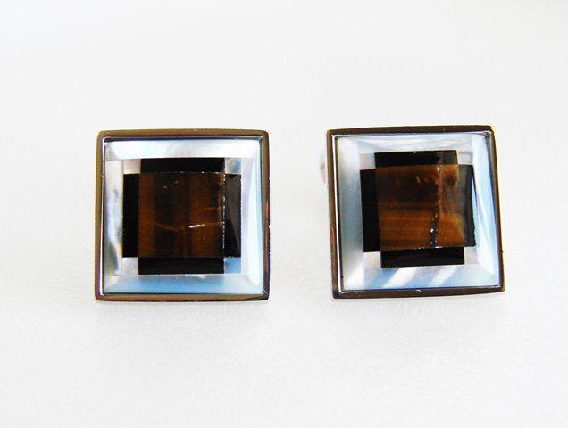 Men Cufflink Tiger Eye Onyx Mother Pearl18k W/g Overlay (1 of 3)