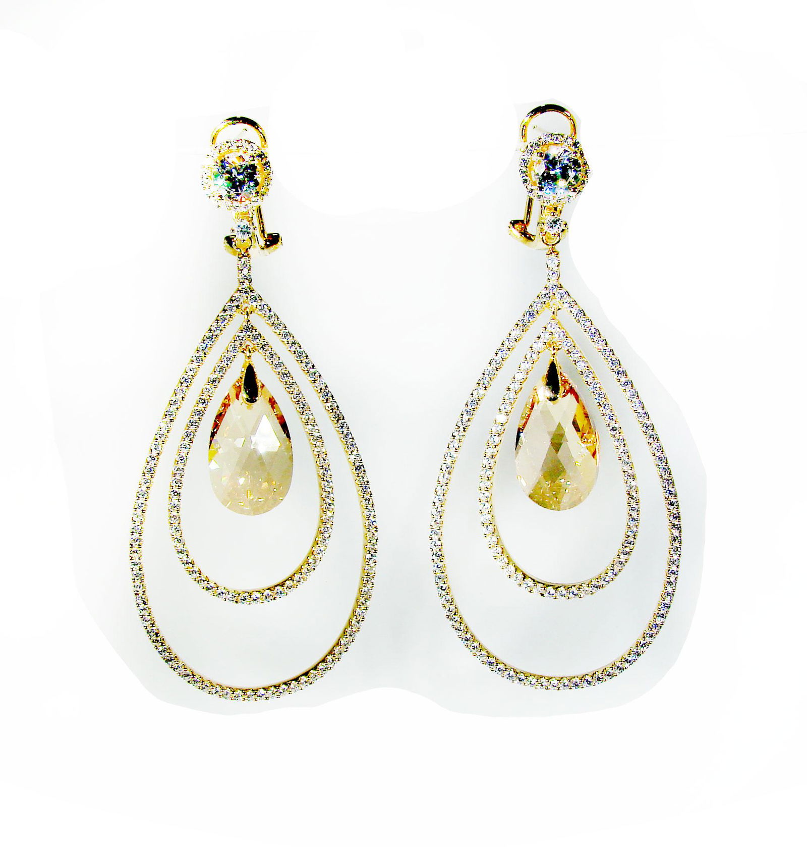 Creation Citrine /Diamond Earrings 8.09Ct 18k Y/g Overl (1 of 3)